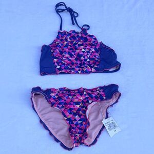 HOBIE Girls' size 12 Halter High Neck Bikini Top Hipster Bottom Swimsuit